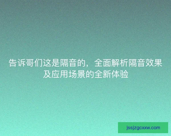 告诉哥们这是隔音的,全面解析隔音效果及应用场景的全新体验 告诉哥们这是隔音的,全面解析隔音效果及应用场景的全新体验